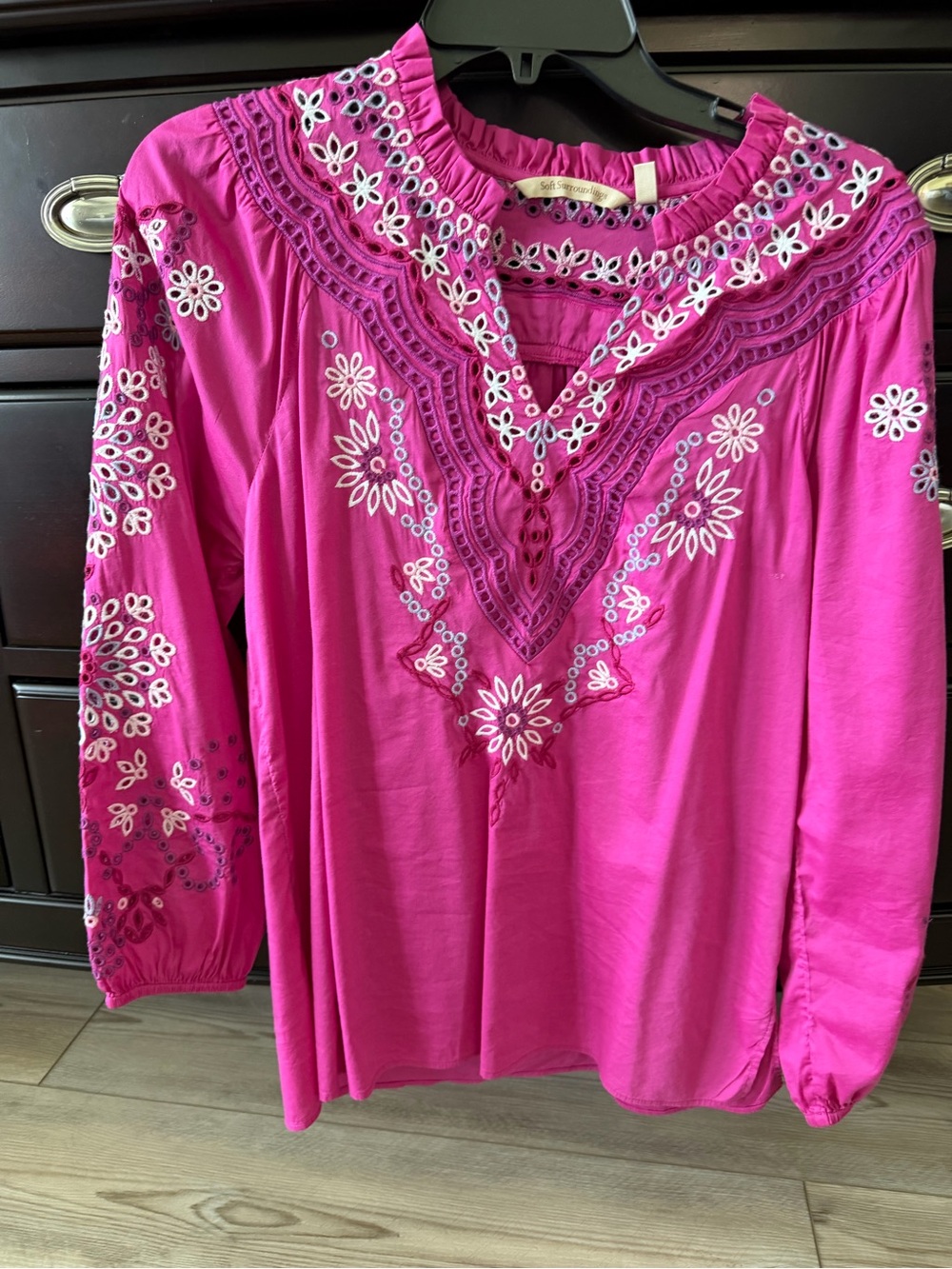 Soft Surroundings Fuchsia Embroidered Peasant Tunic